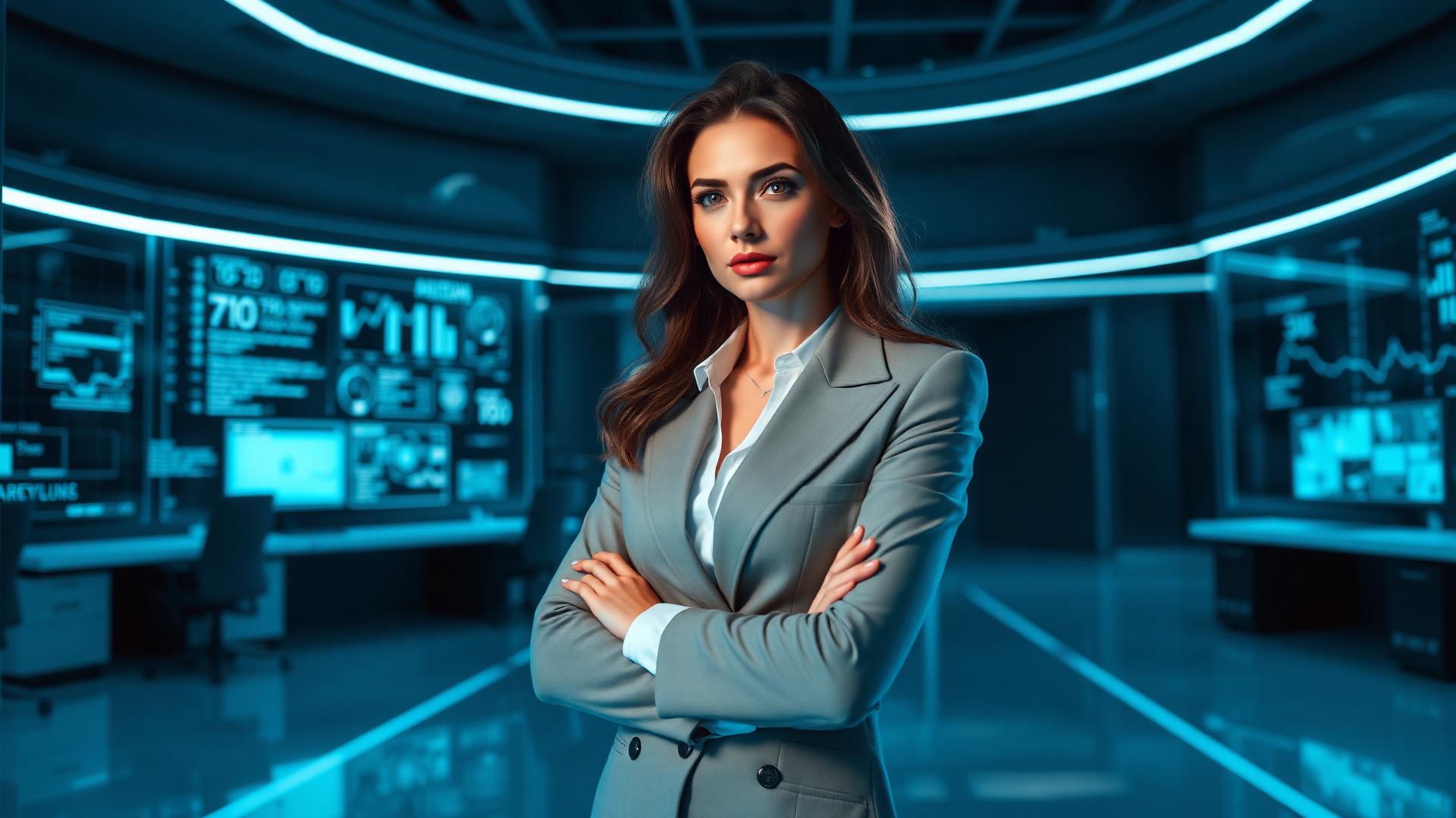 AI automation professional in futuristic tech environment