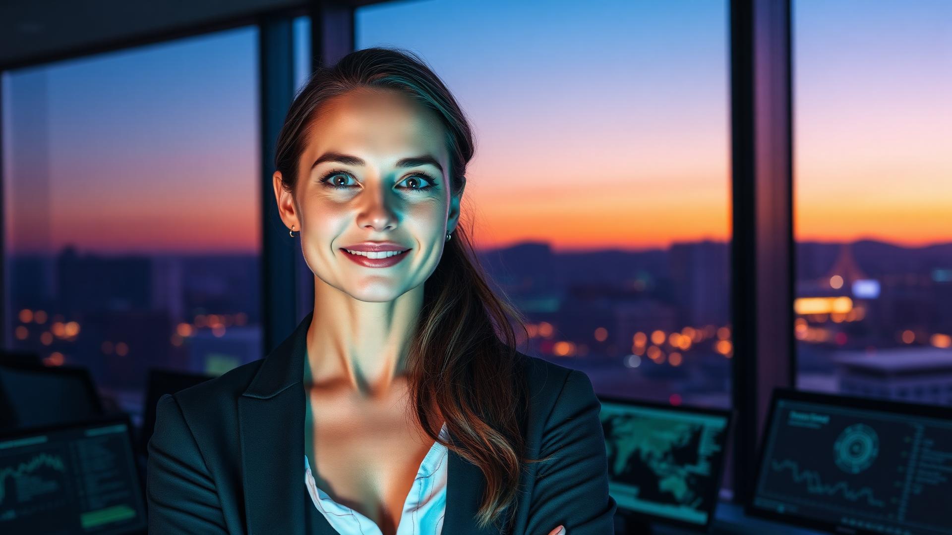 AI automation strategist in a modern Tempe operations workspace at twilight